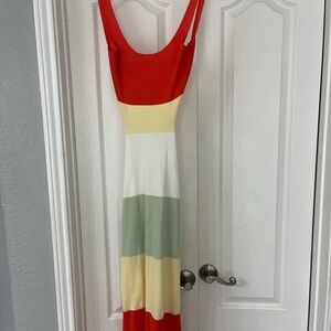 Colorblock Sleeveless Maxi Dress - Red, Yellow, White, Green
